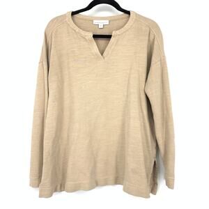 J. Jill Pure Jill Pullover Sweatshirt Womens Size S Beige Split Neck Long Sleeve